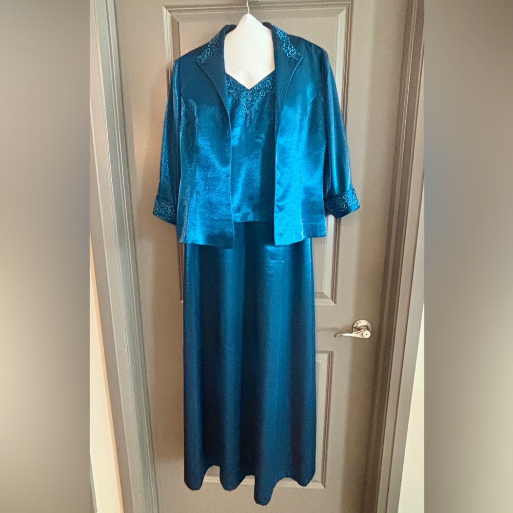 Alex Evenings Teal 2 Piece Wedding Dress Jacket Set